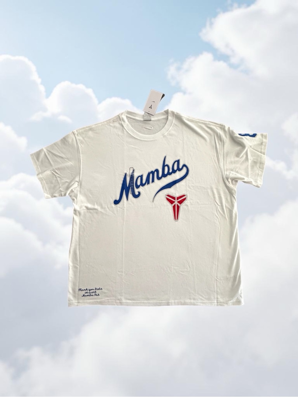 Nike White Short Sleeve Tee with Blue "Mamba" Script and Red Logo